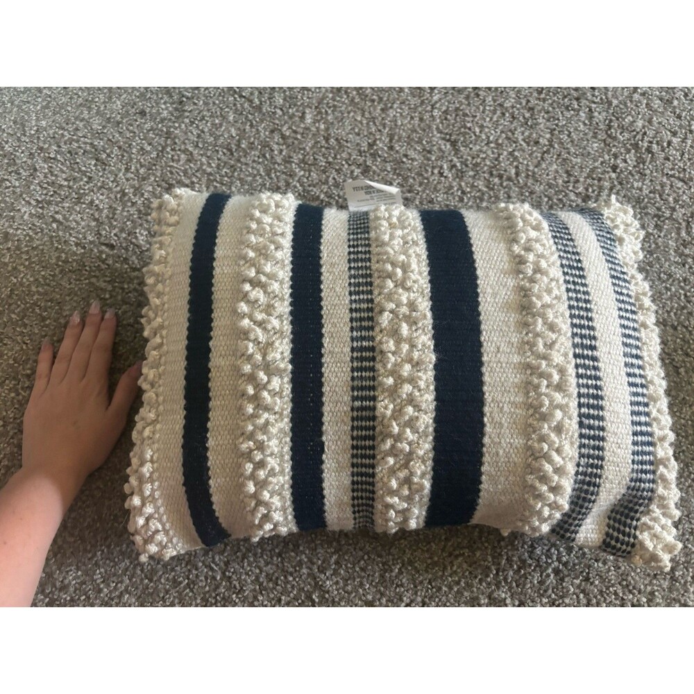 Better Homes & Gardens Boho Tufted Striped Lumbar Throw Pillow Navy Cream